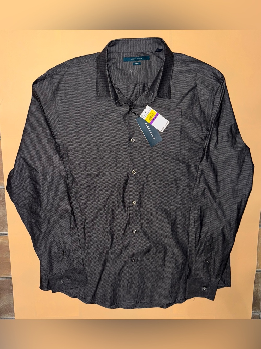 Perry Ellis Slim Fit Dress Shirt Men XXL Gray Textured Button Up Long Sleeve NWT
